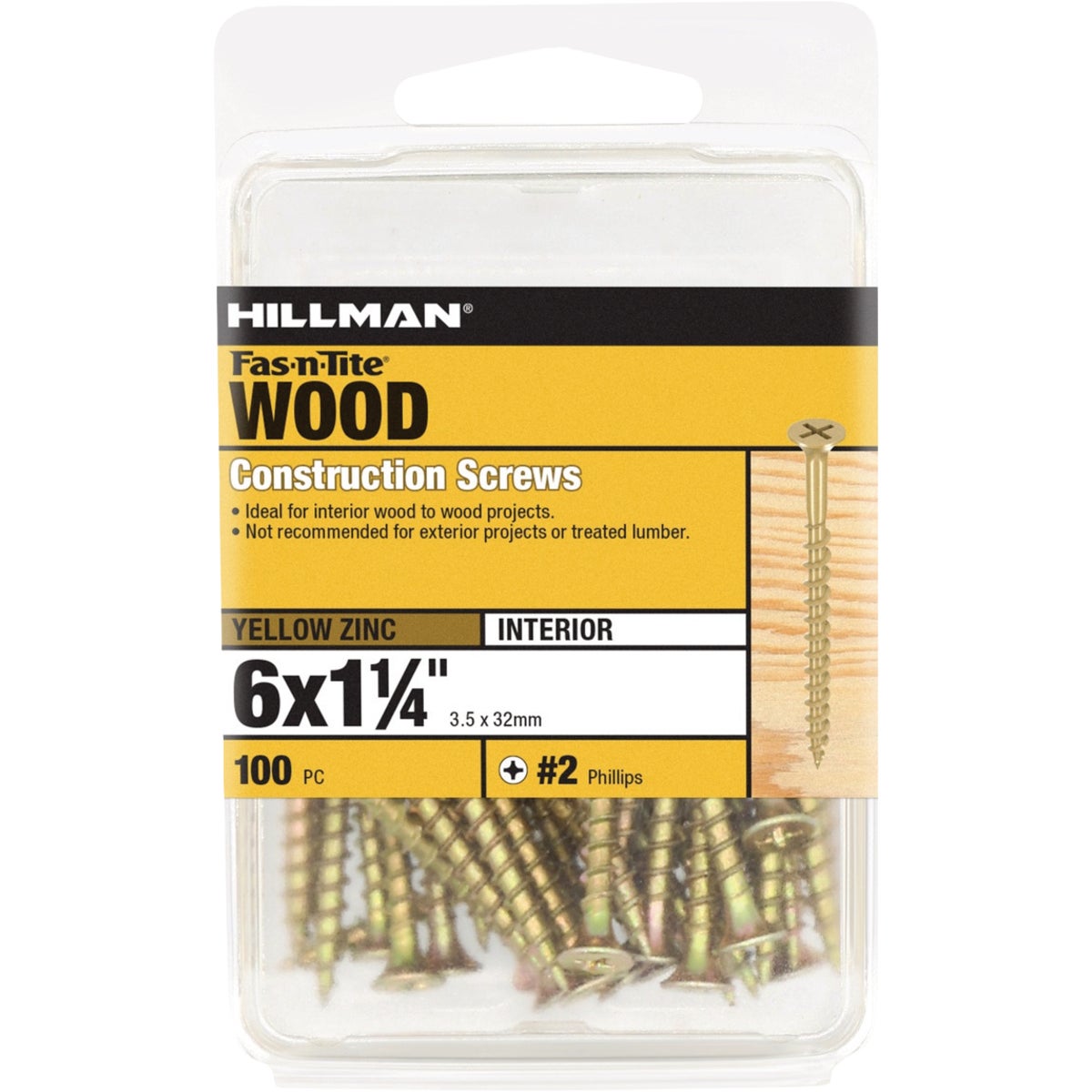 Hillman Fas-n-Tite #6 x 1-1/4 In. Phillips Bugle Head Interior Construction Wood Screw (100-Count) Image 1