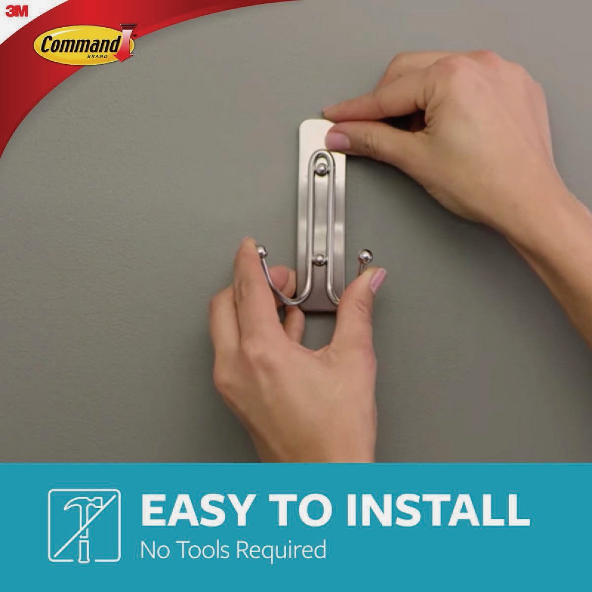 Command Large Double Bath Hook, Satin Nickel, 2 Hooks, 2 Strips Image 5
