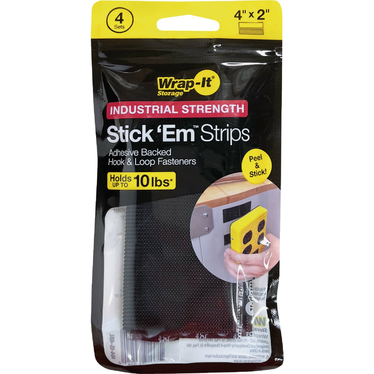 Wrap-It Storage Stick 'Em 2 In. x 4 In. Industrial Strength Black Hook & Loop Strip (4-Count) Image 6