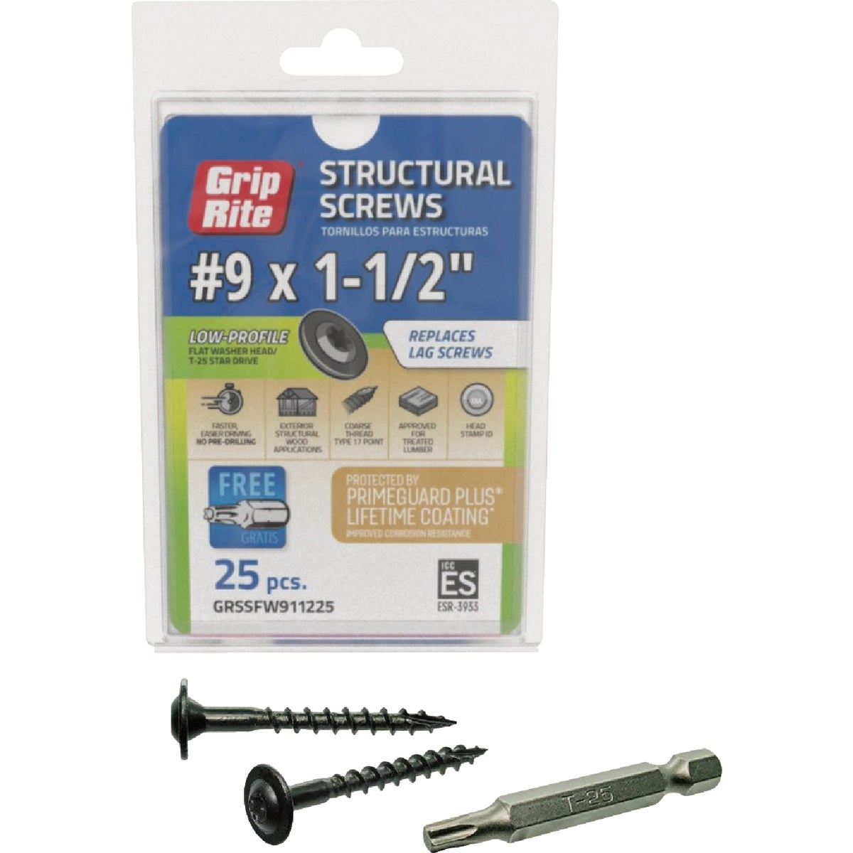 Grip-Rite PrimeGuard Plus #9 x 1.5 In. Flat Washer Head Structure Screw (25-Count) Image 1