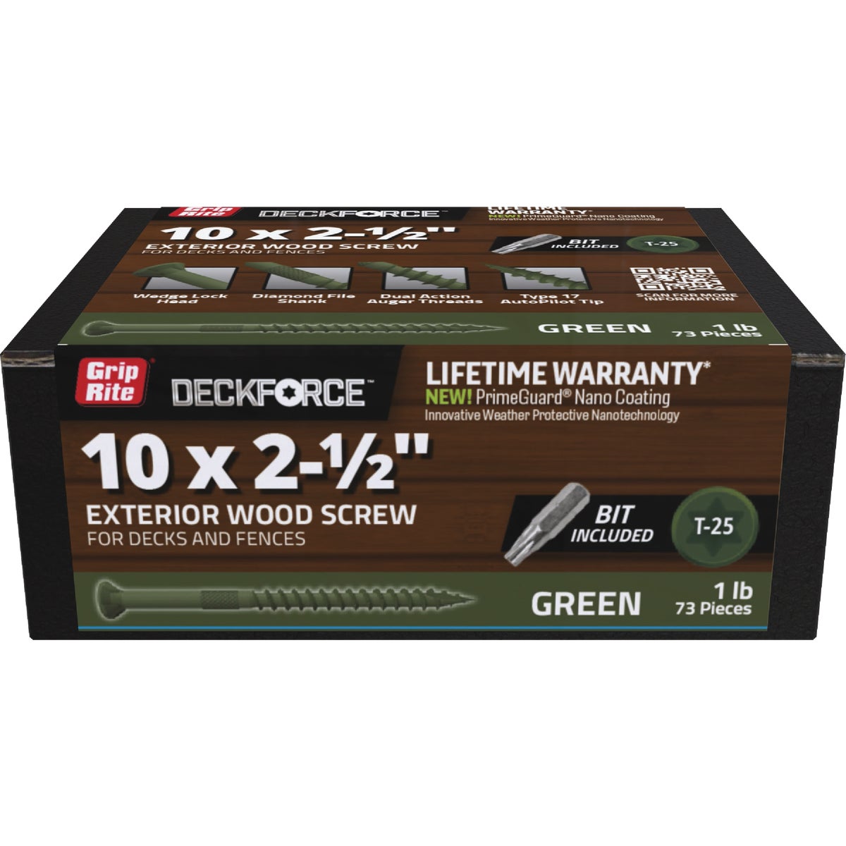 Grip-Rite DeckForce PrimeGuard Nano #10 x 2-1/2 In. Star Drive Green Screw (1 Lb.) Image 1