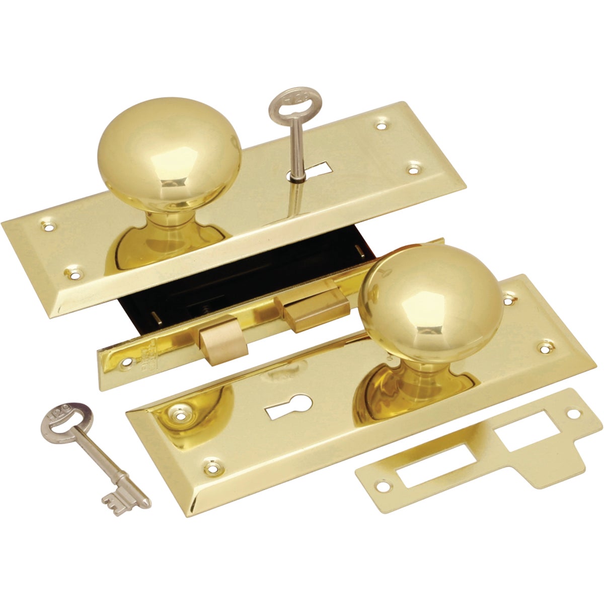 First Watch Security Brass Keyed Mortise Entry Lock Set with Brass Knob