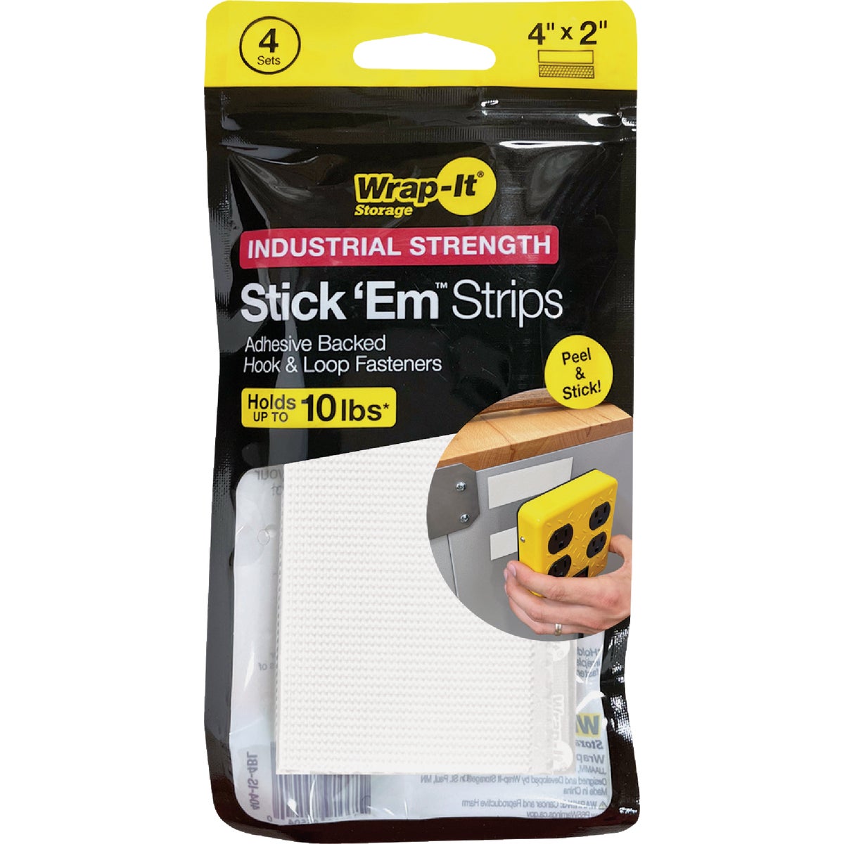 Wrap-It Storage Stick 'Em 2 In. x 4 In. Industrial Strength White Hook & Loop Strip (4-Count) Image 7