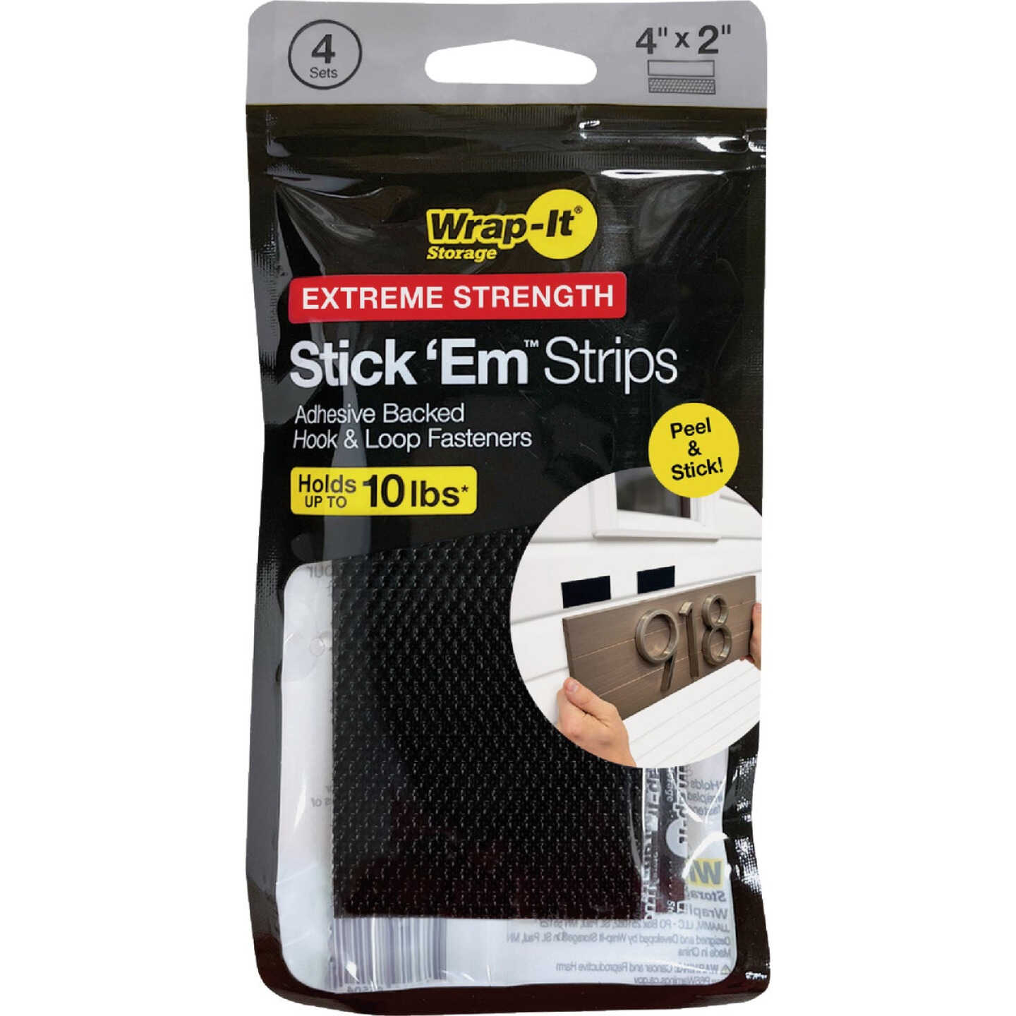 Wrap-It Storage Stick 'Em 2 In. x 4 In. Extreme Strength Black Hook & Loop Strip (4-Count) Image 5