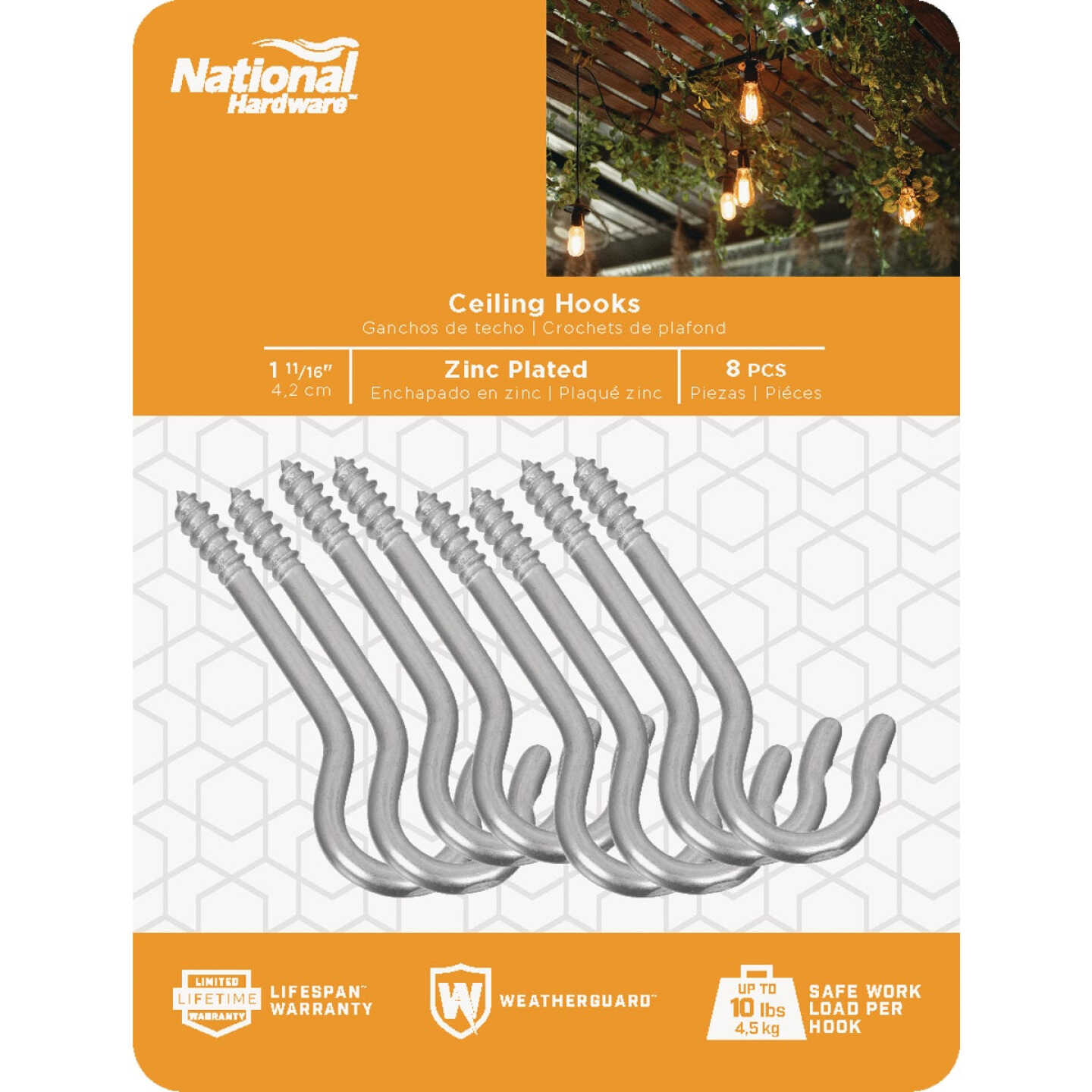 National Hardware 1-11/16 In. Zinc Finish Ceiling Hook (8-Pack) Image 1