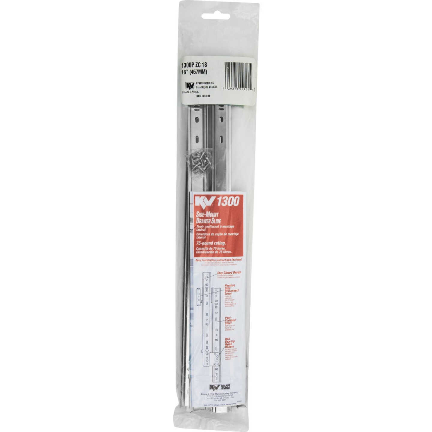 Knape & Vogt 18" 75lb Medium Duty 3/4 Extension Drawer Slide (1-Pair) Image 2