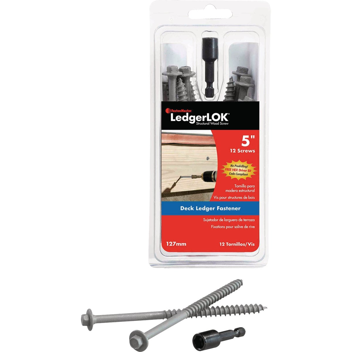 FastenMaster LedgerLok 0.305 In. x 5 In. Coarse Steel Hex-Head Ledger Board Fasteners (12-Count) Image 1