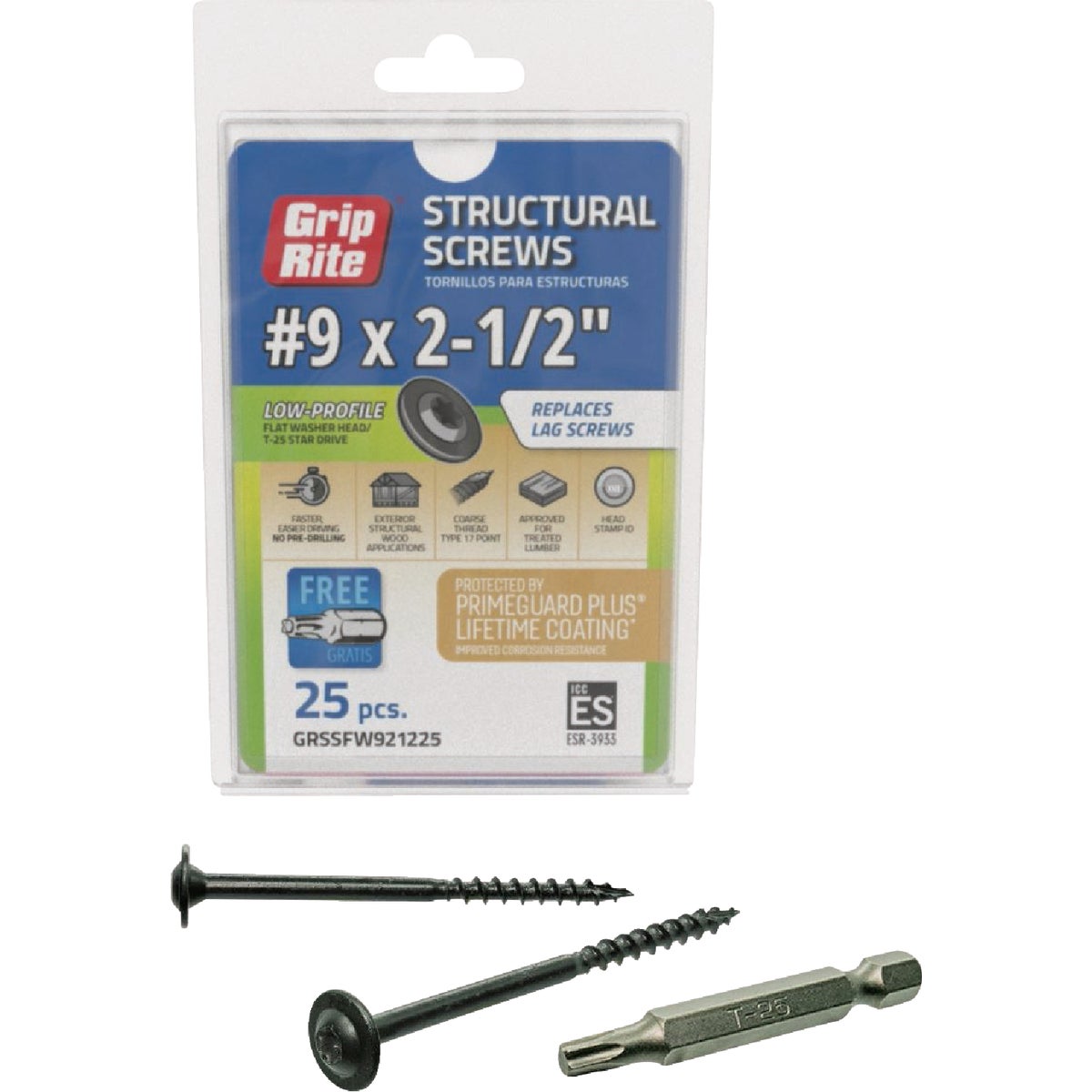 Grip-Rite PrimeGuard Plus #9 x 2.5 In. Flat Washer Head Structure Screw (25-Count) Image 1