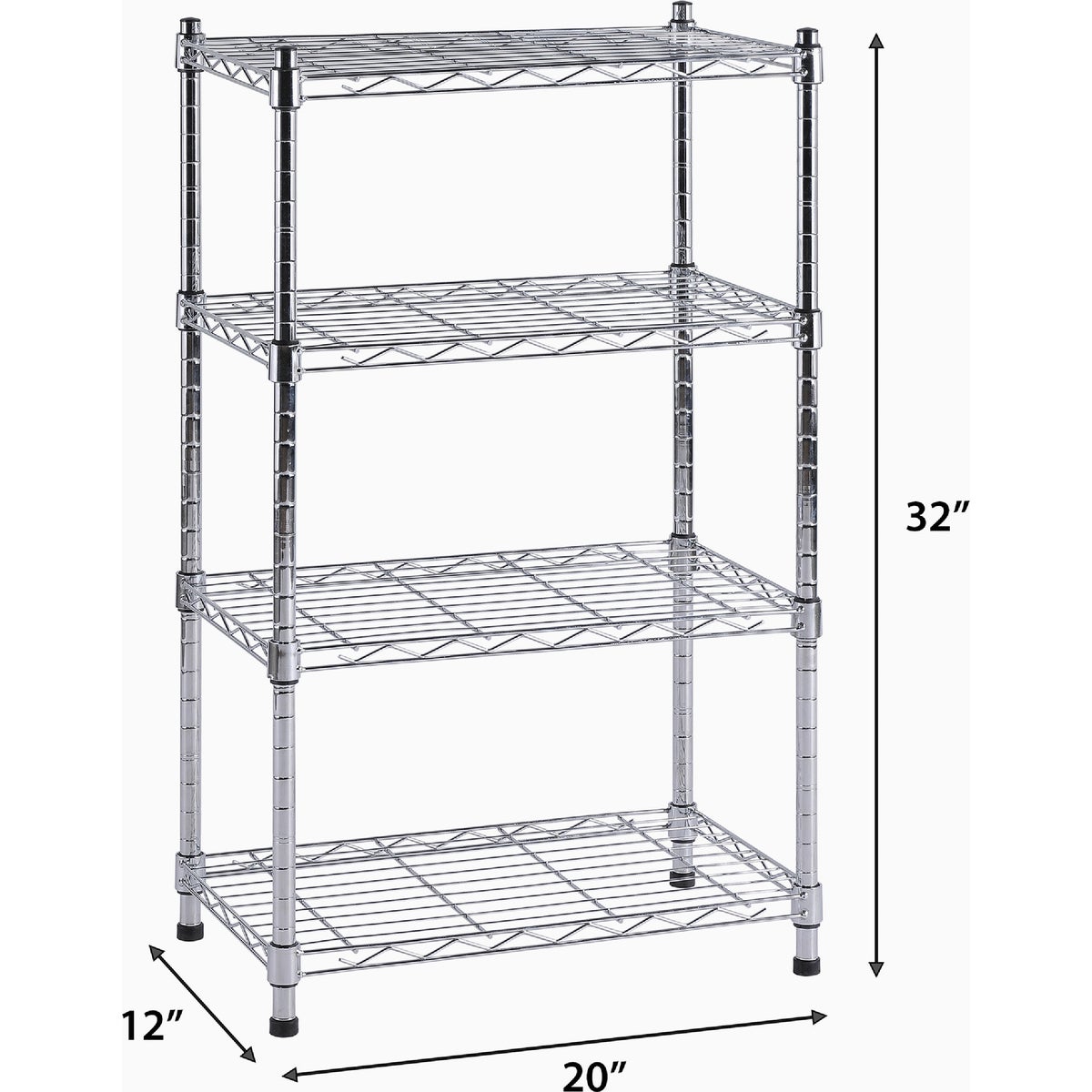 Muscle Rack 20 In. x 12 In. x 32 In. 4-Tier Chrome Wire Shelving Unit Image 3