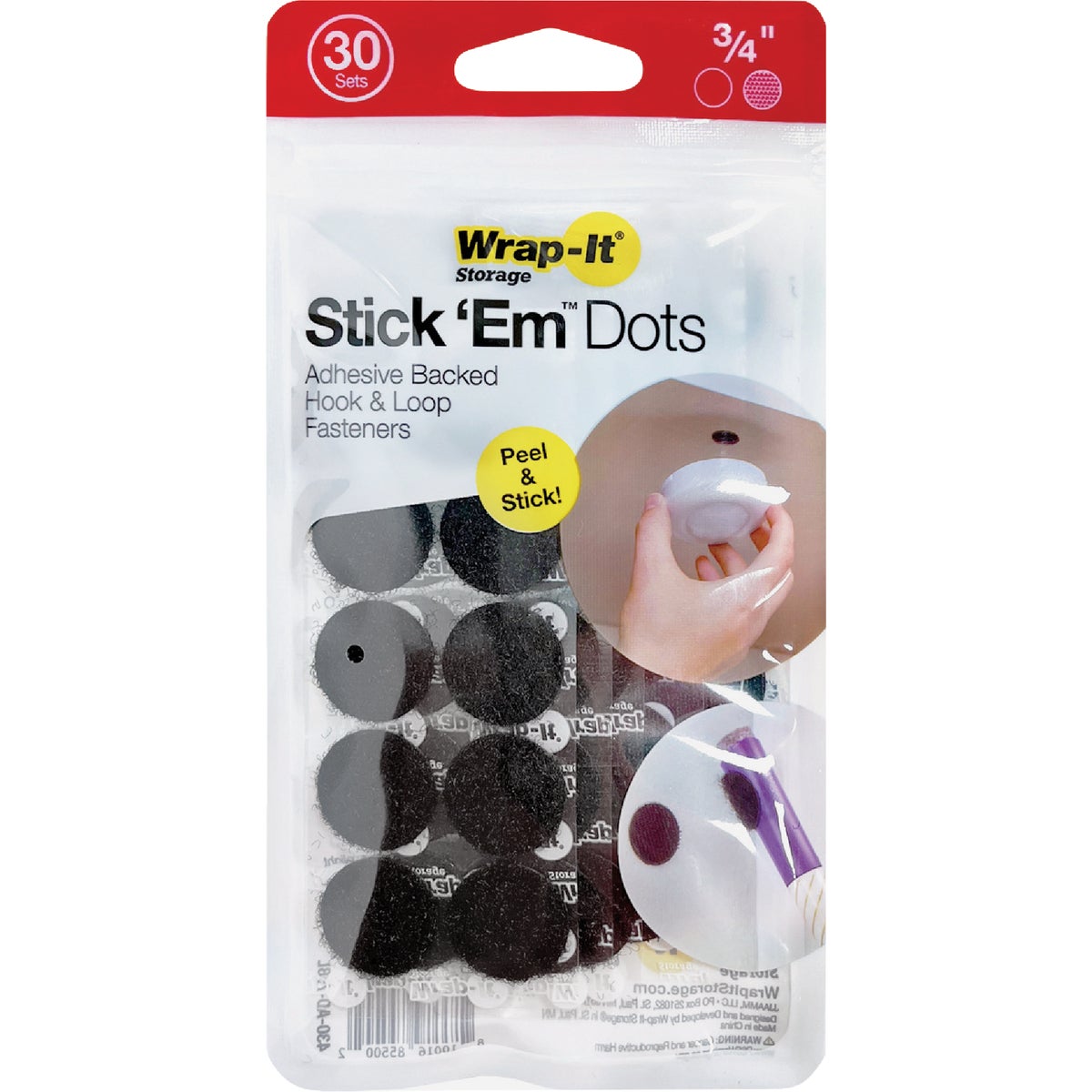 Wrap-It Storage Stick 'Em Dots 0.75 In. Black Hook & Loop Fasteners (30-Count) Image 7