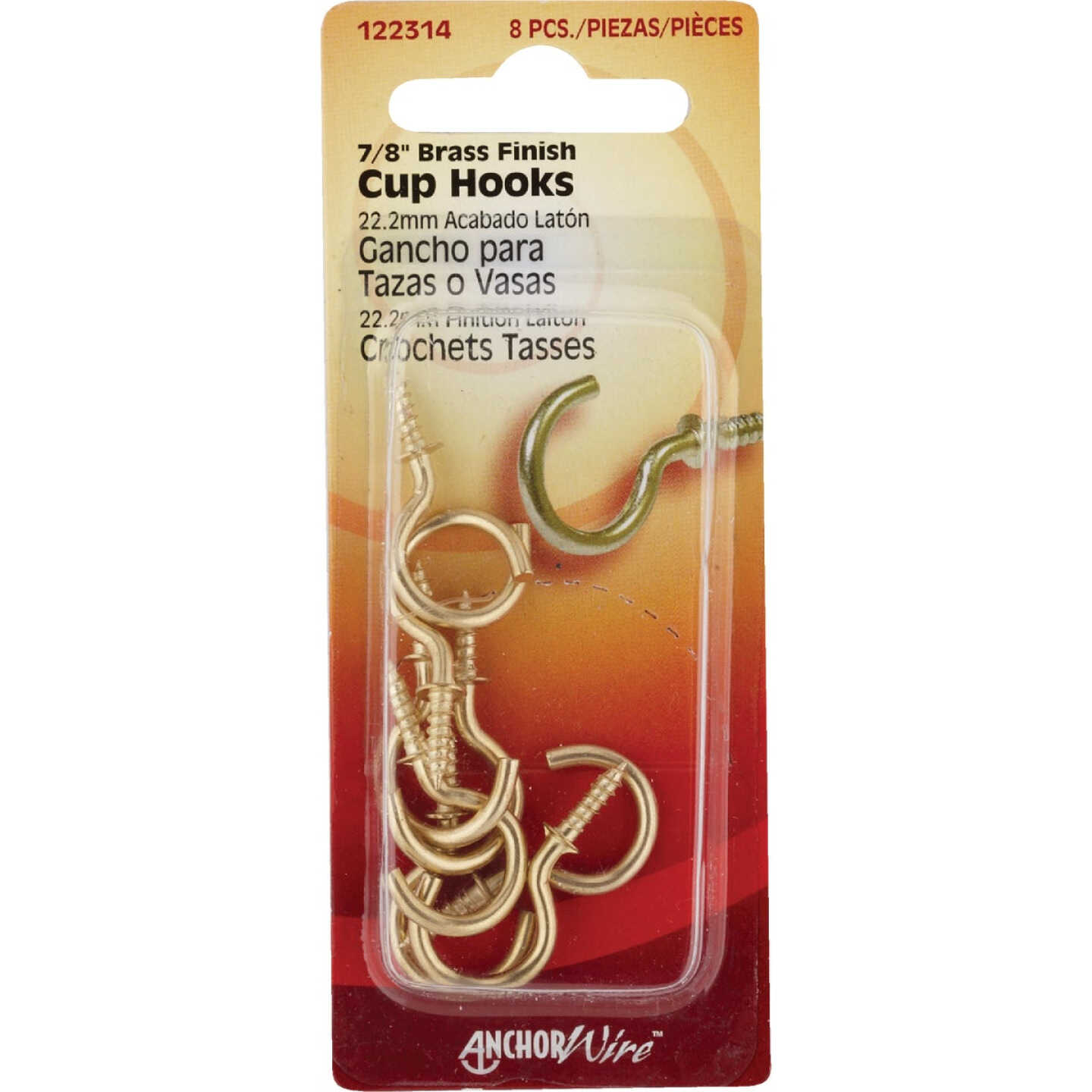 Hillman 7/8 In. Brass Anchor Wire Cup Hook (8 Count) Image 1