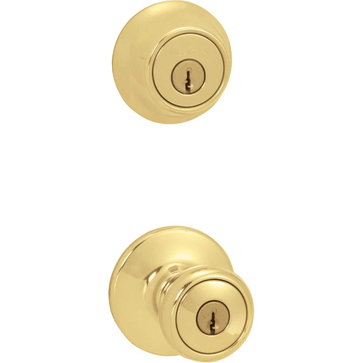 Kwikset Polished Brass Deadbolt and Door Knob Combo Image 1