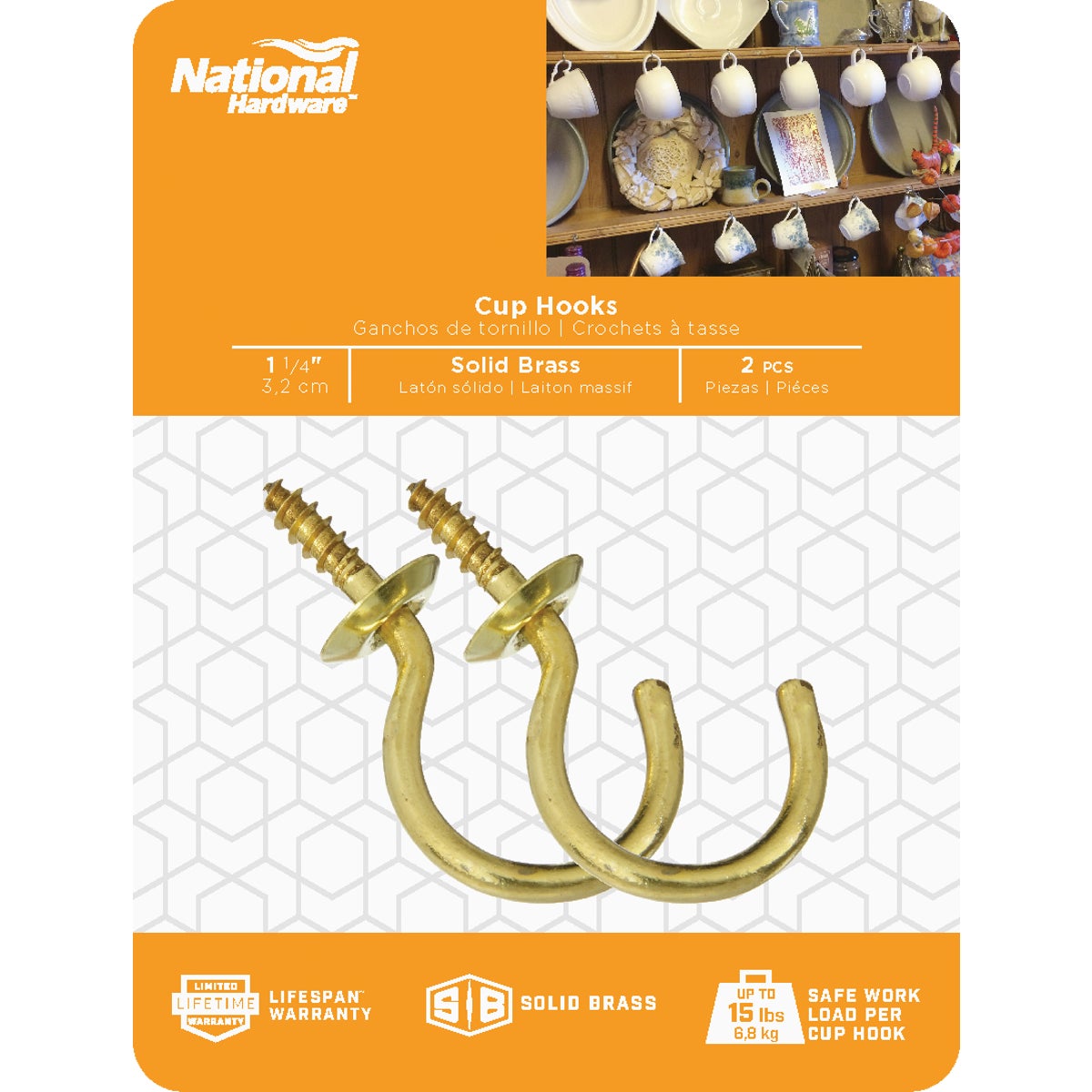 National Hardware 1-1/4 In. Solid Brass Series Cup Hook (2 Count)