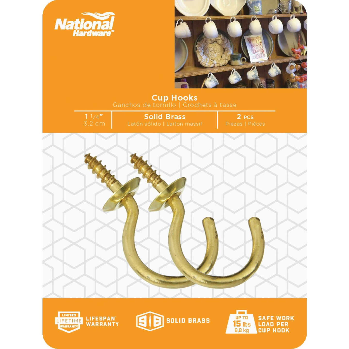 National Hardware 1-1/4 In. Solid Brass Series Cup Hook (2 Count) Image 1