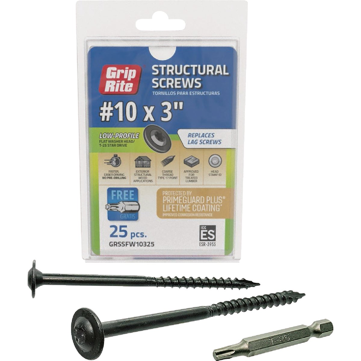Grip-Rite PrimeGuard Plus #10 x 3 In. Flat Washer Head Structure Screw (25-Count) Image 1
