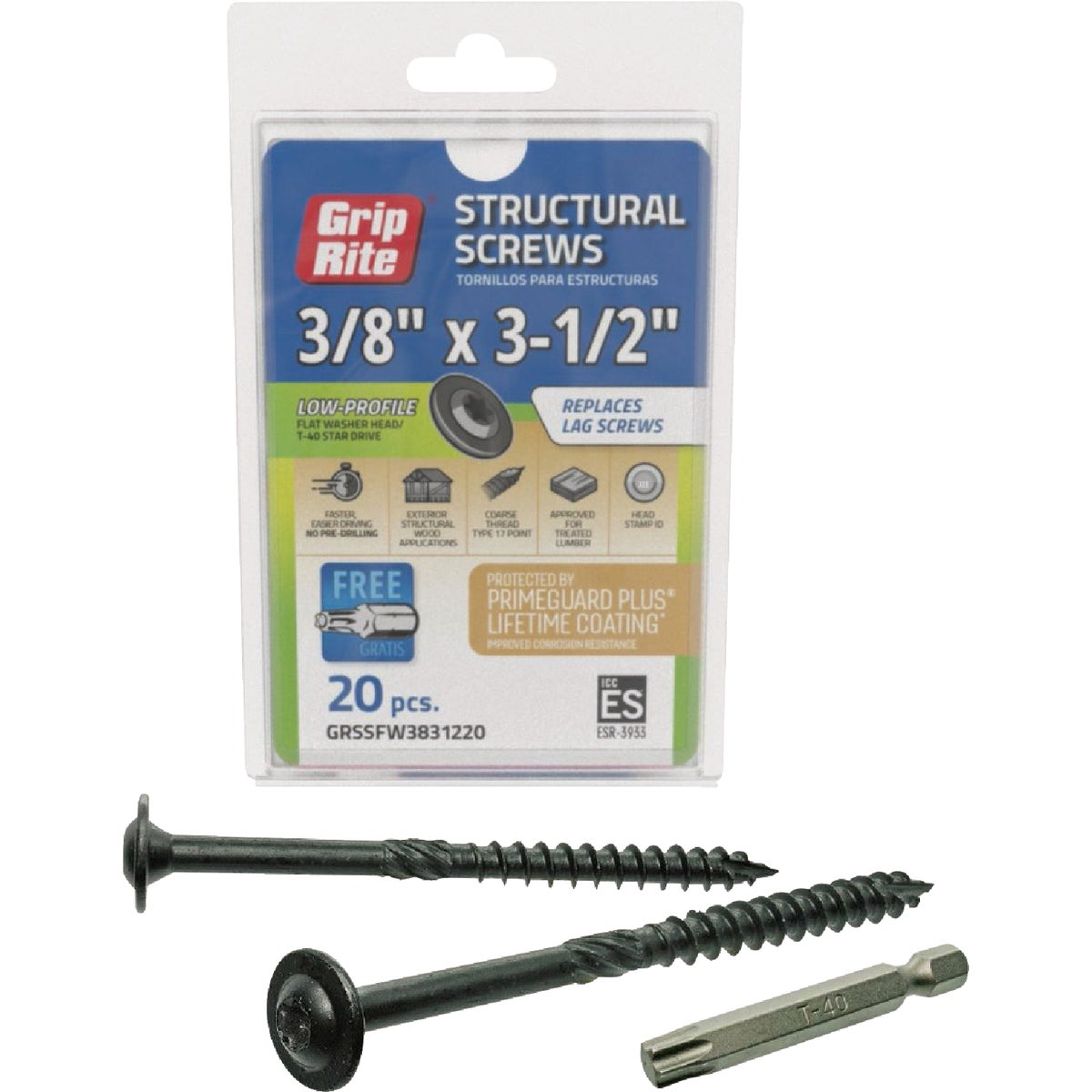 Grip-Rite PrimeGuard Plus 3/8 In. x 3.5 In. Flat Washer Head Structure Screw (20-Count) Image 1