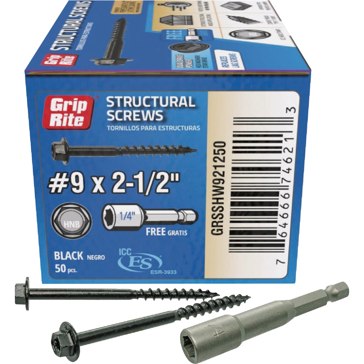 Grip-Rite PrimeGuard Plus #9 x 2.5 In. Hex Washer Head Structural Screw (50-Count)