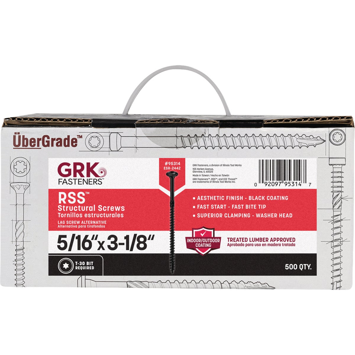 GRK RSS 5/16 In. x 3-1/8 In. Black Exterior Structural Screw (500-Count) Image 1