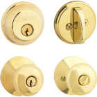 Schlage Bright Brass Single Cylinder Deadbolt & Plymouth Keyed Entry Knob Image 1