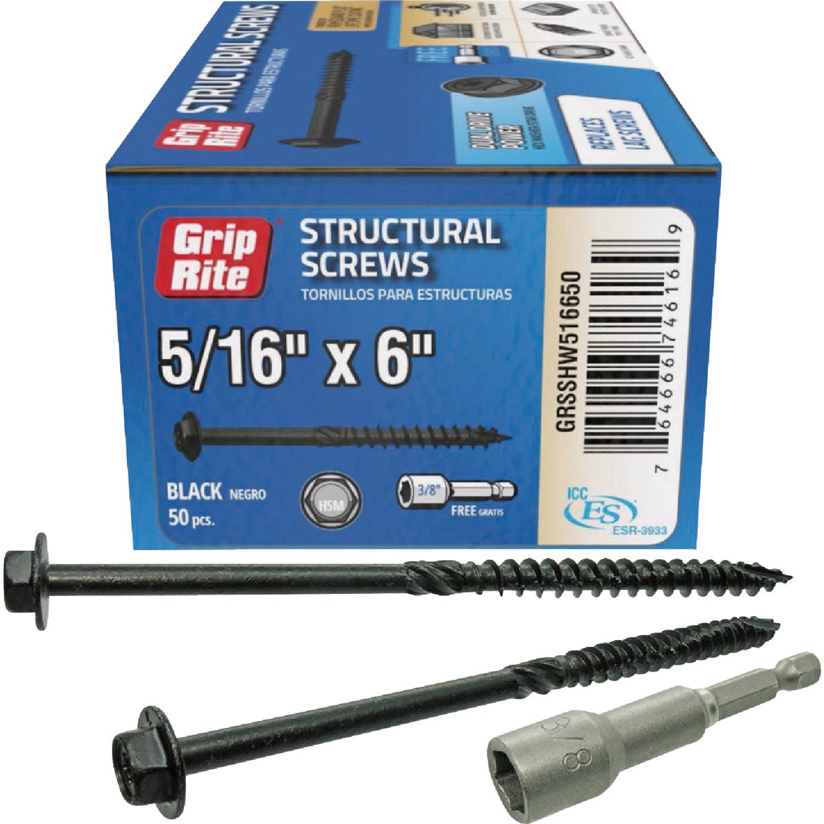Grip-Rite PrimeGuard Plus 5/16 In. x 6 In. Hex Washer Head Structural Screw (50-Count)