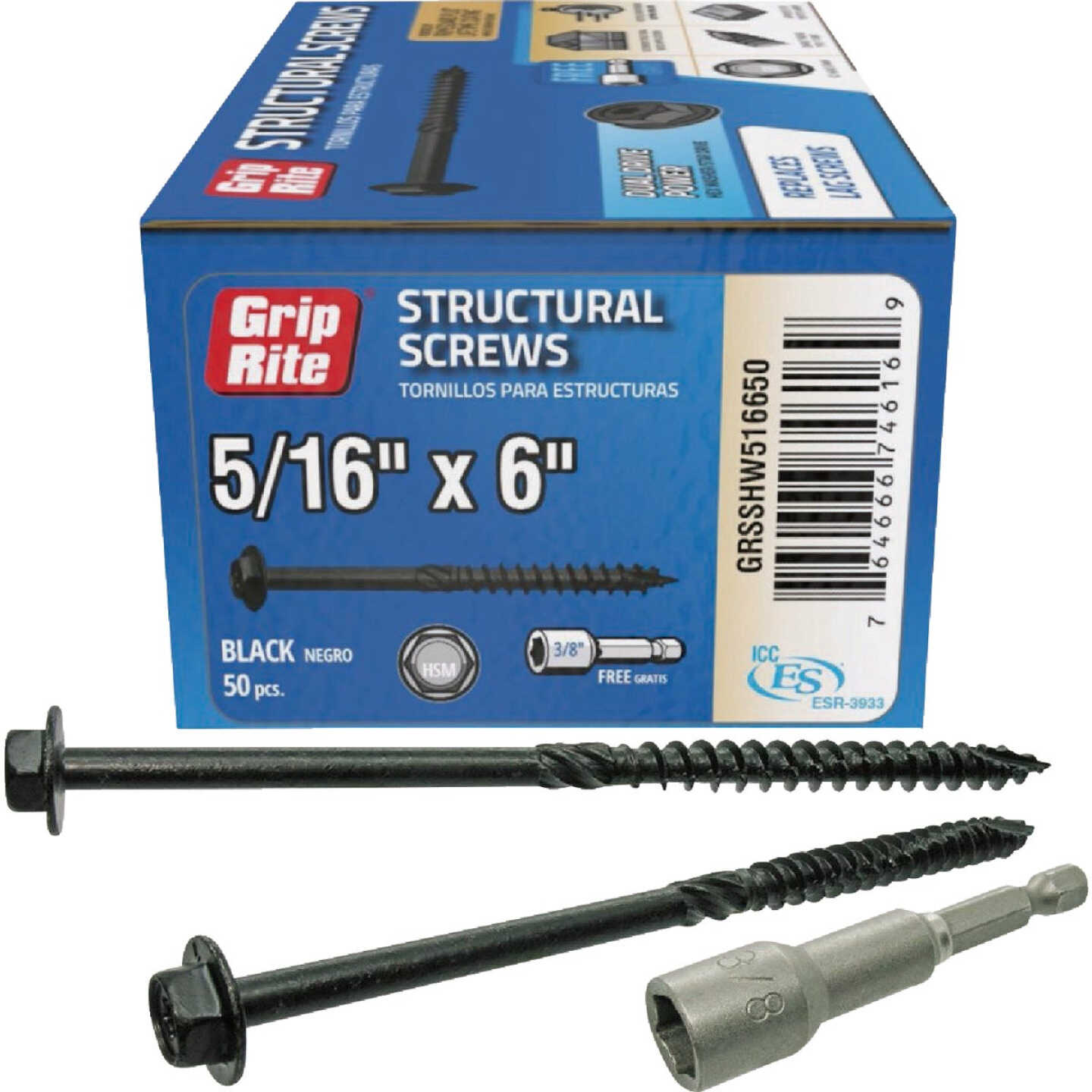 Grip-Rite PrimeGuard Plus 5/16 In. x 6 In. Hex Washer Head Structural Screw (50-Count) Image 1