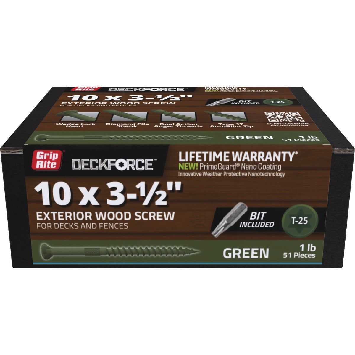 Grip-Rite DeckForce PrimeGuard Nano #10 x 3-1/2 In. Star Drive Green Screw (1 Lb.) Image 1