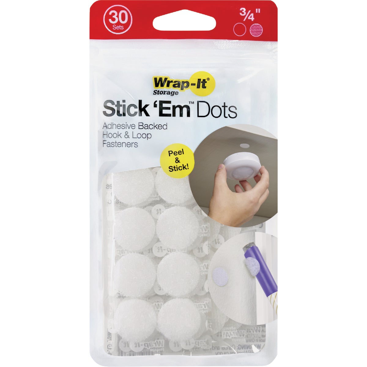 Wrap-It Storage Stick 'Em Dots 0.75 In. White Hook & Loop Fasteners (30-Count) Image 7