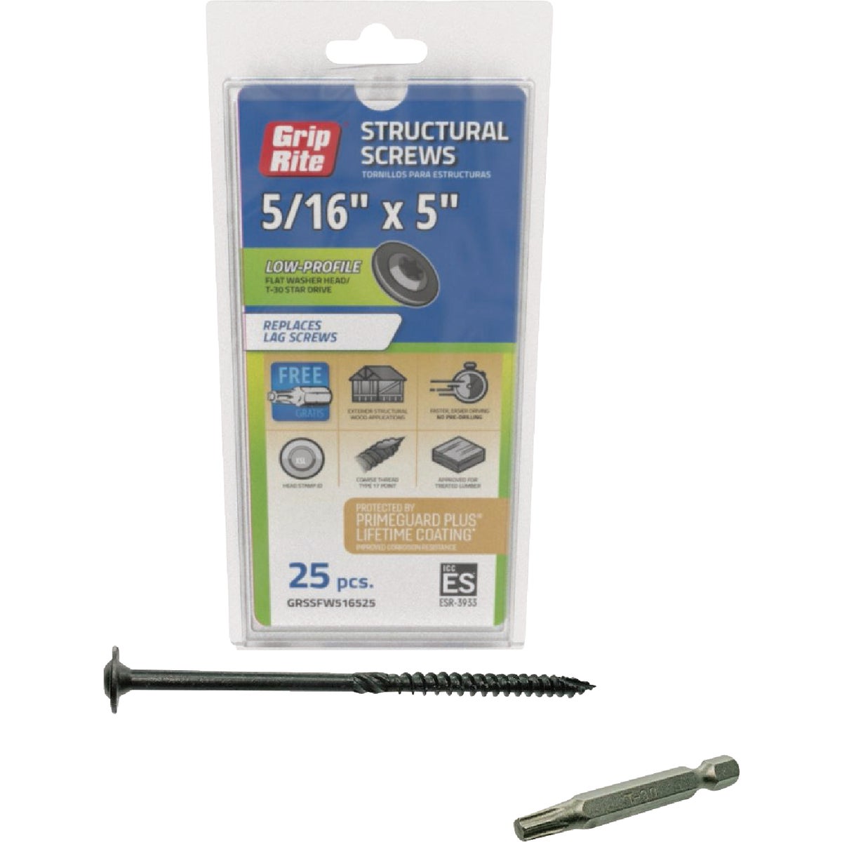 Grip-Rite PrimeGuard Plus 5/16 In. x 5 In. Flat Washer Head Structure Screw (25-Count) Image 1