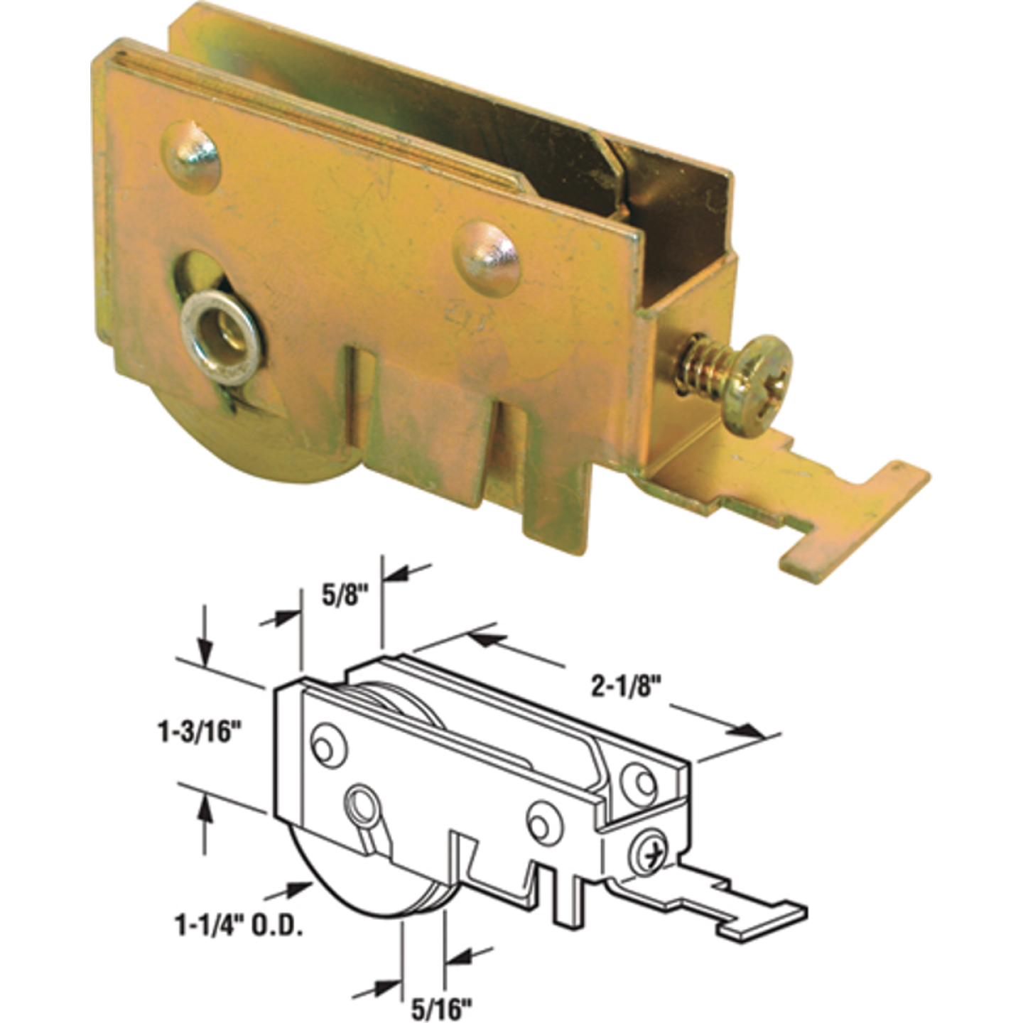 Prime-Line 1-1/4 In. Steel Ball Bearing Patio Door Roller with Adjustable Housing Assembly & K-Tab Section Image 1