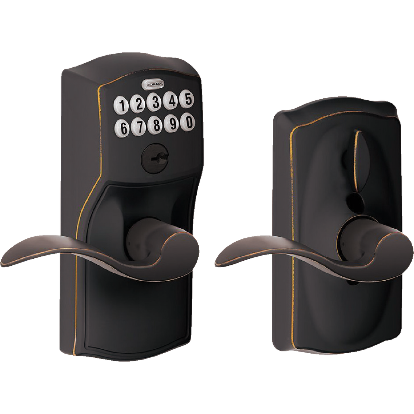 Schlage Camelot Lever Aged Bronze Electronic Keypad Entry Lock Image 1