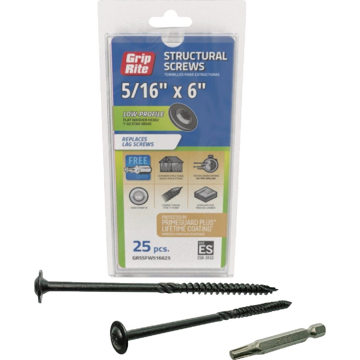 Grip-Rite PrimeGuard Plus 5/16 In. x 6 In. Flat Washer Head Structure Screw (25-Count) Image 1