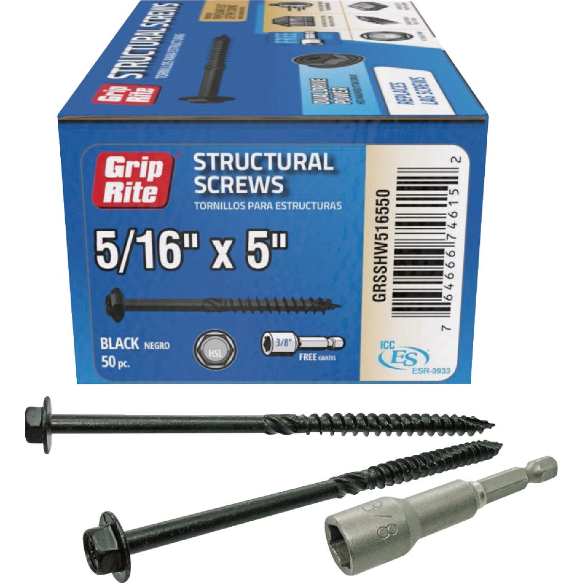 Grip-Rite PrimeGuard Plus 5/16 In. x 5 In. Hex Washer Head Structural Screw (50-Count)