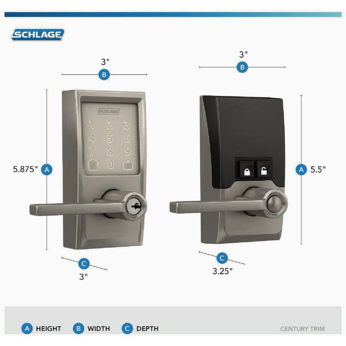 Schlage Encode Smart WiFi Satin Nickel Latitude Lever with Century Trim Image 2