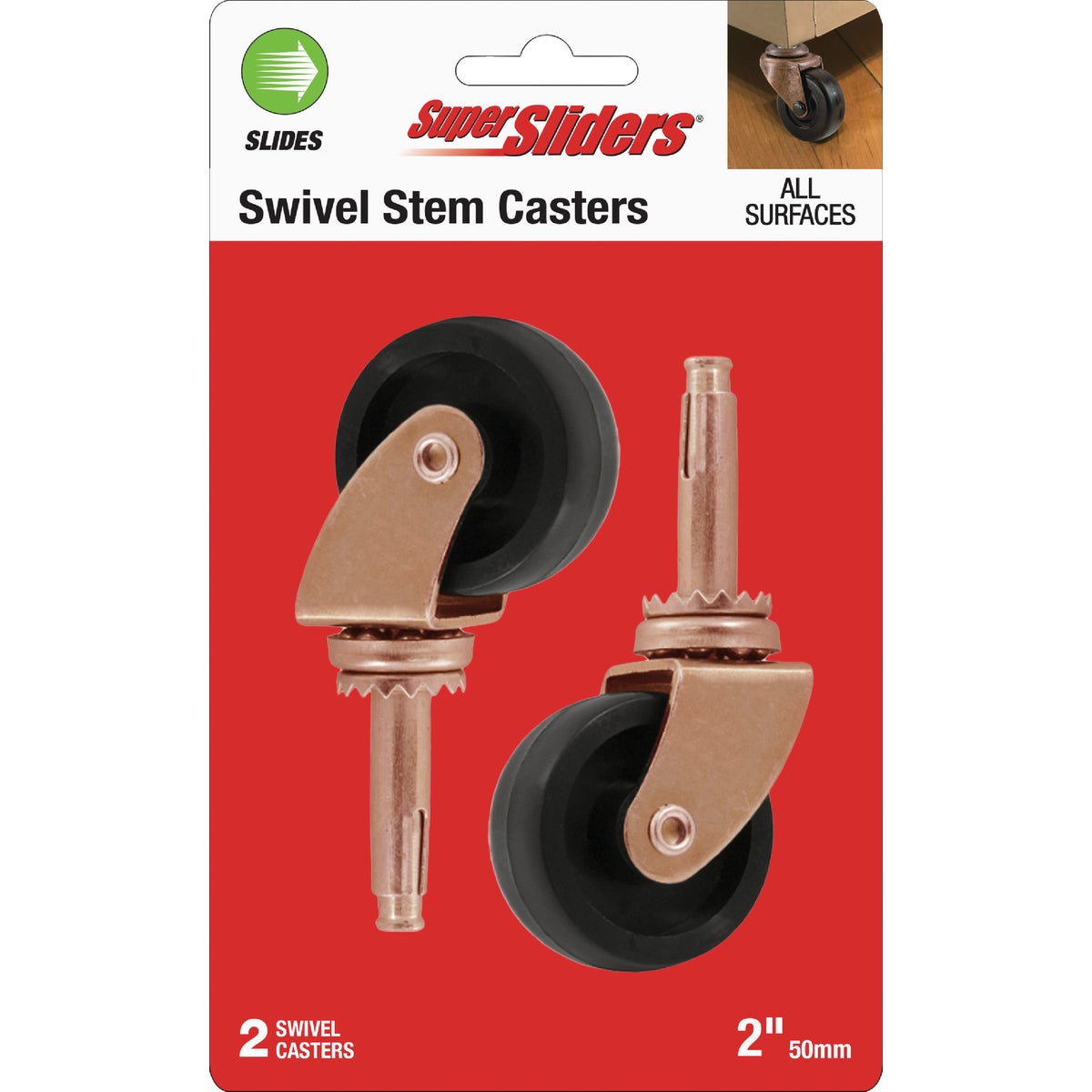 Super Sliders 2 In. Rubber Stem Caster (2-Pack)