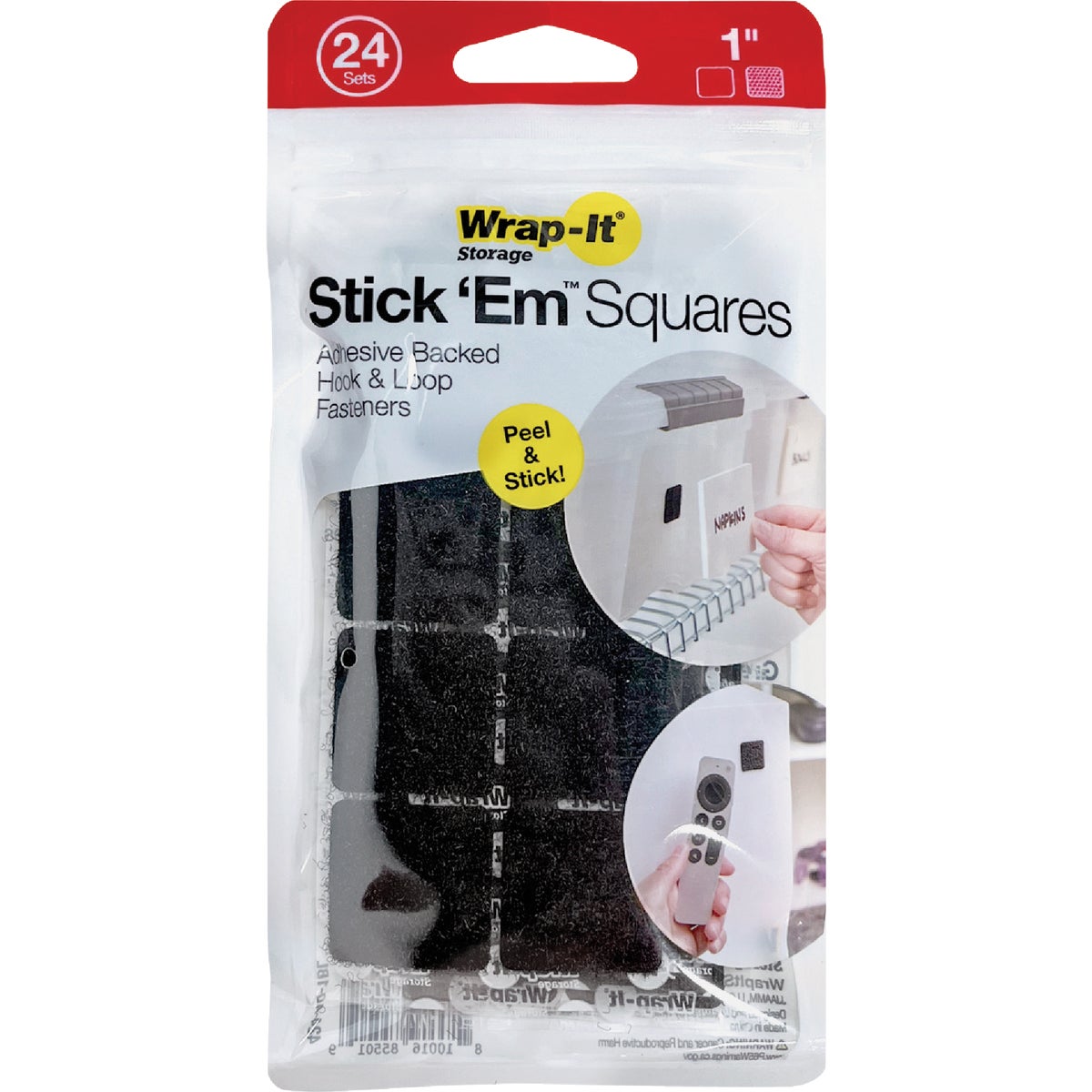 Wrap-It Storage Stick 'Em 1 In. Black Hook & Loop Square (24-Count) Image 7