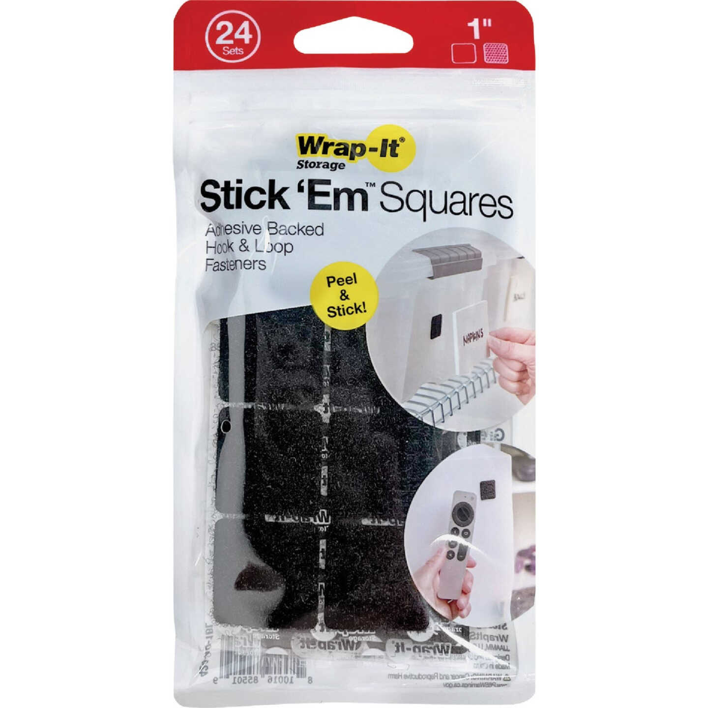 Wrap-It Storage Stick 'Em 1 In. Black Hook & Loop Square (24-Count) Image 7