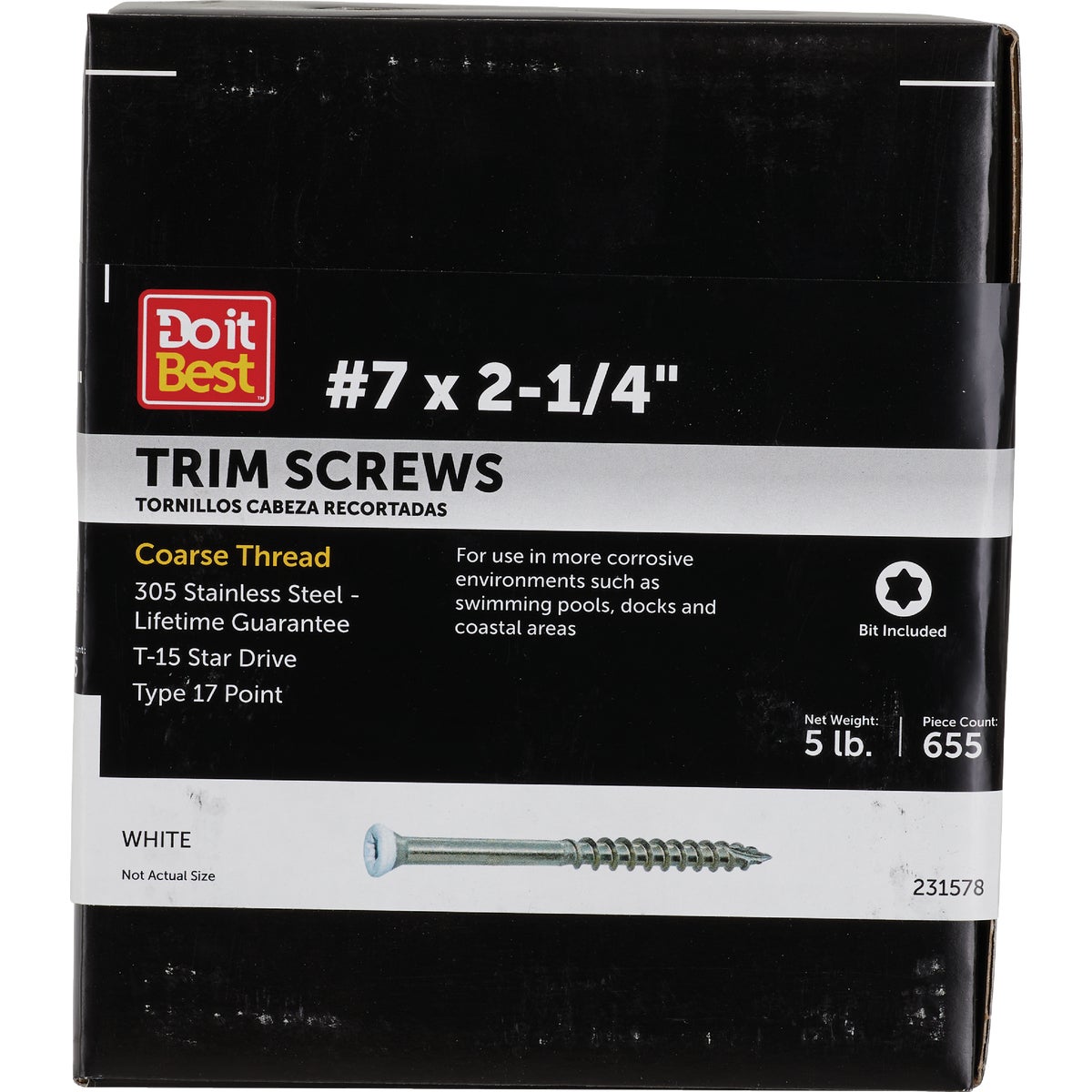 Grip-Rite PrimeGuard Max 2-1/4 In. T15 Star Drive Trim Head Stainless Steel White Deck Screw (5 Lb.)