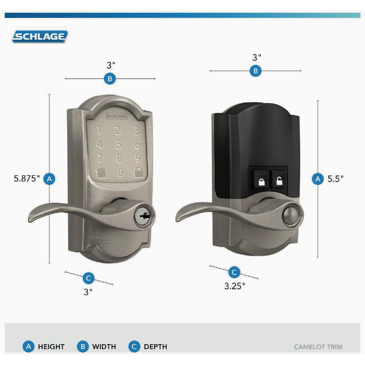 Schlage Encode Smart WiFi Satin Nickel Accent Lever with Camelot Trim Image 2