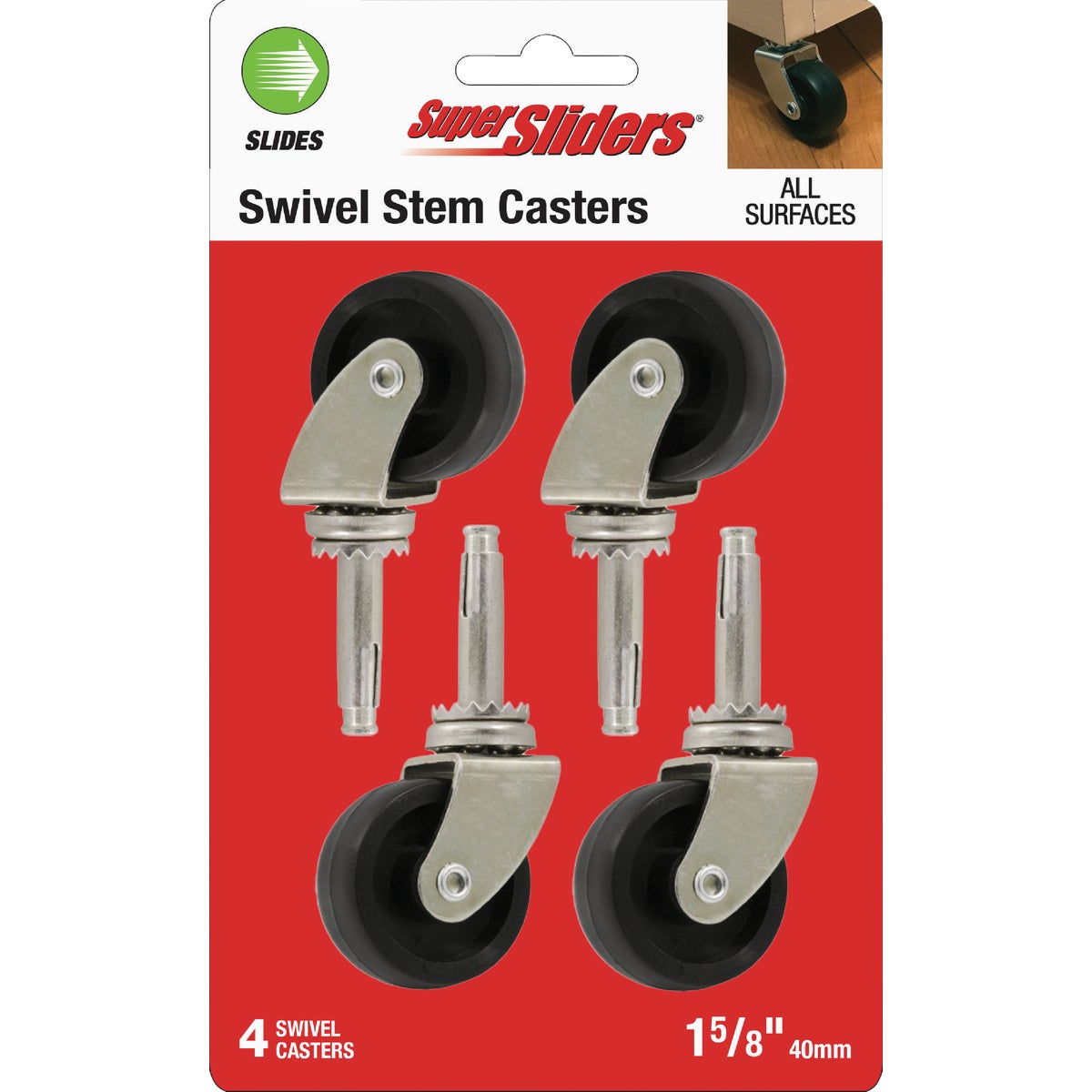 Super Sliders 1-5/8 In. Black Stem Caster (4-Pack)