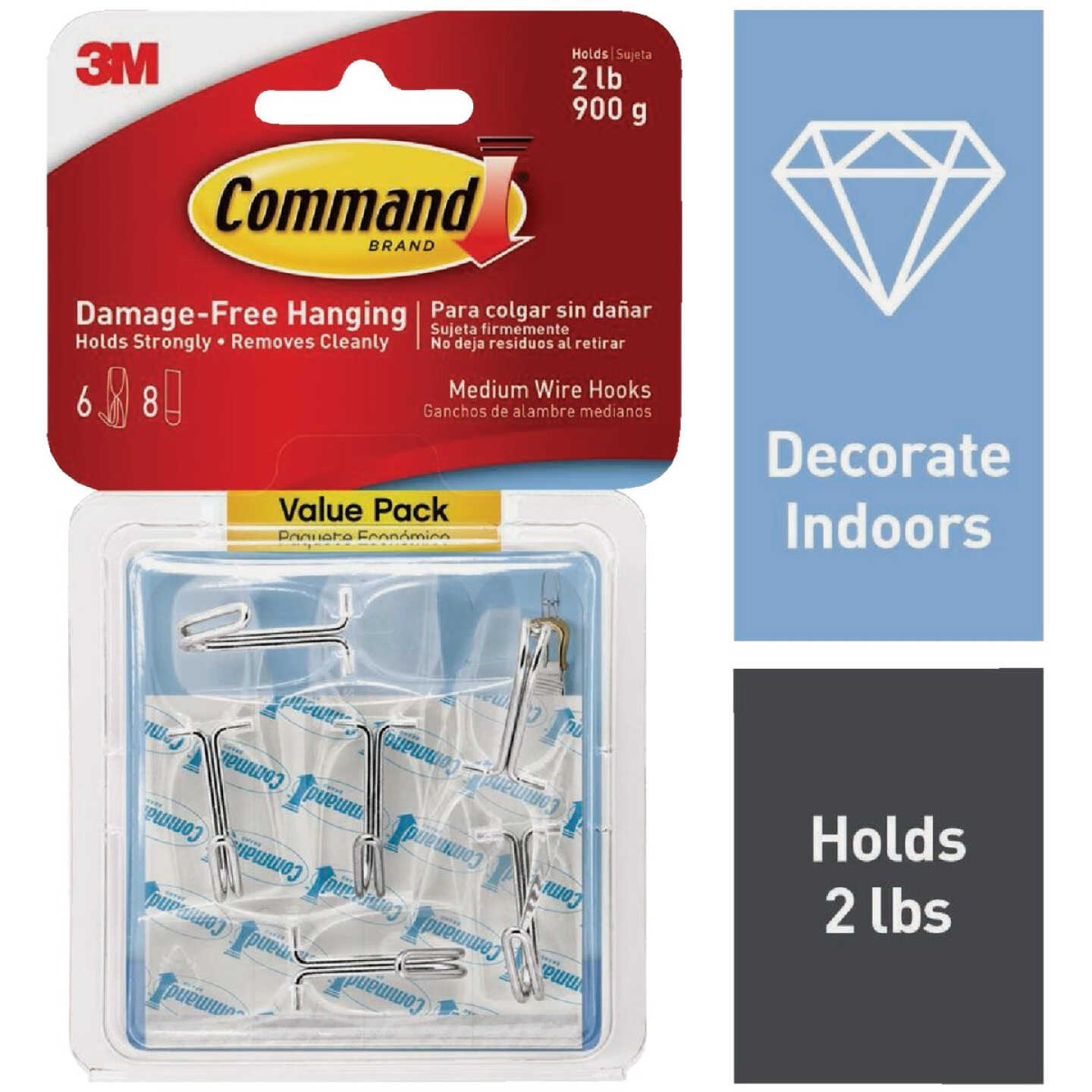Command Medium Wire Hook Value Pack, Clear, 6 Hooks, 8 Strips Image 1