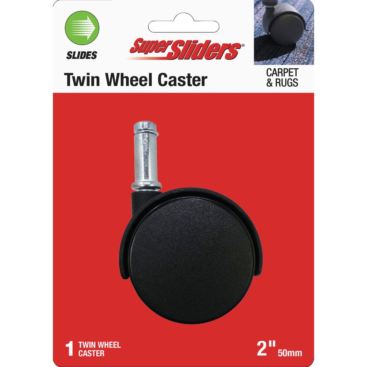 Super Sliders 2 In. 2-Wheel Black Stem Caster