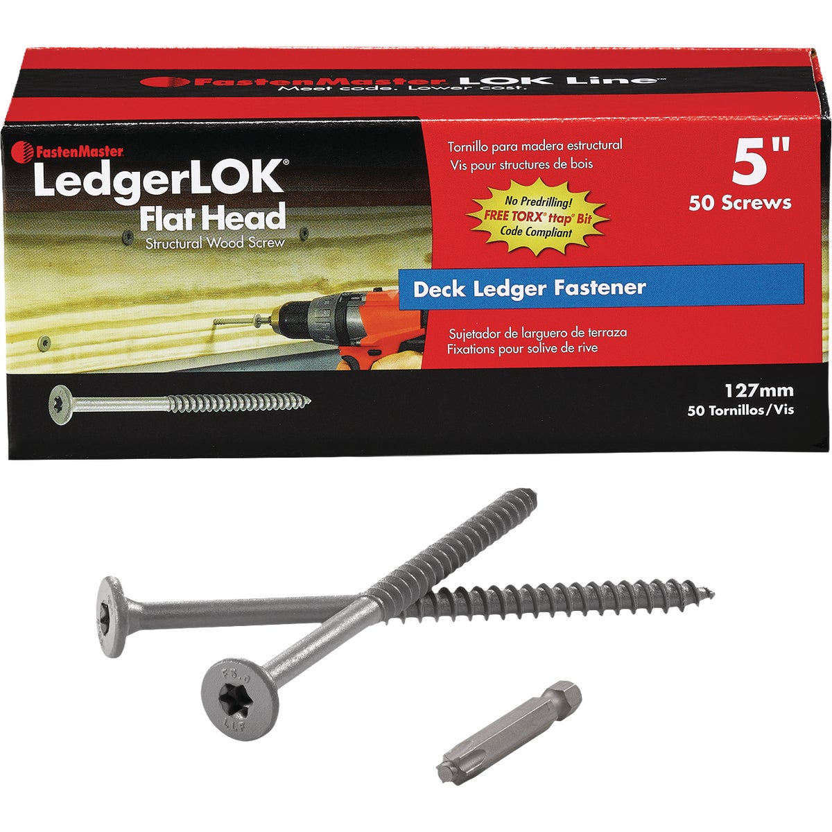FastenMaster LedgerLok 0.305 In. x 5 In. Coarse Steel Flat-Head Ledger Board Fasteners (50-Count) Image 1
