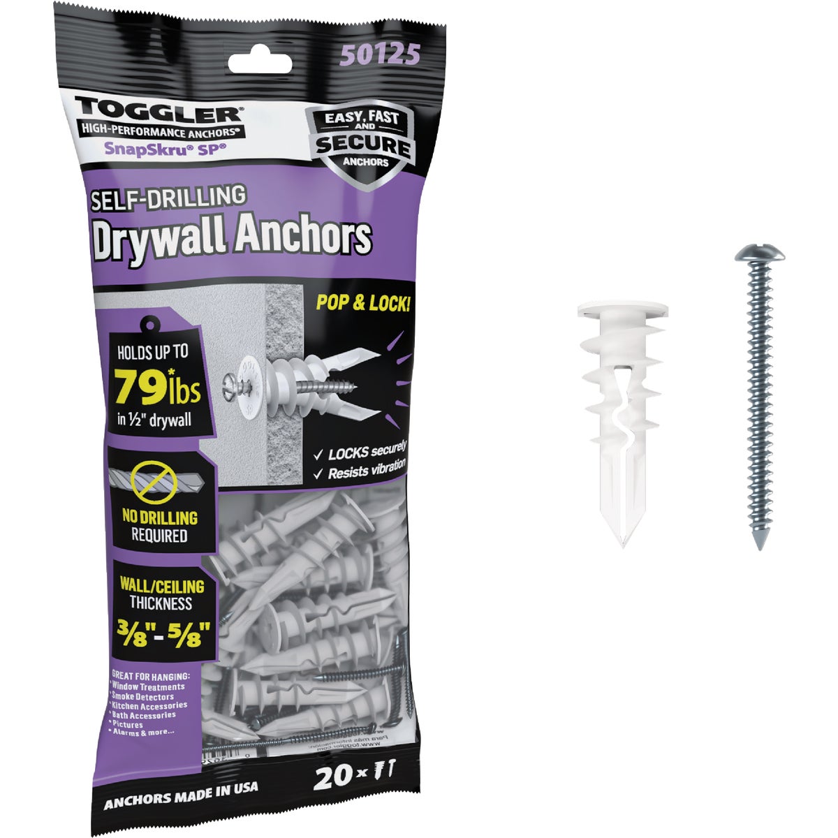Toggler SnapSkru #8 x 1-1/2 In. 79 Lb. Nylon Self-Drilling Drywall Anchor (20-Count)