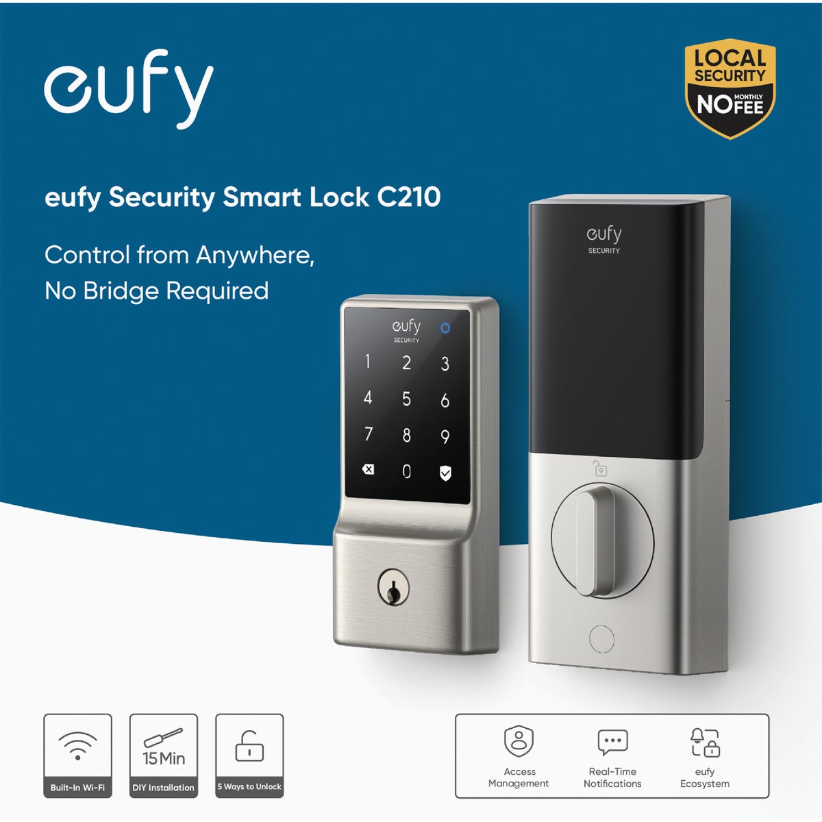 eufy Smart Lock C210 Satin Nickel 5-In-1 Keyless Entry Door Lock Image 7