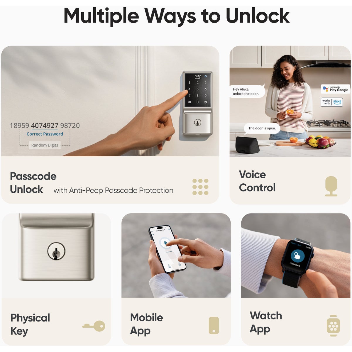 eufy Smart Lock C210 Satin Nickel 5-In-1 Keyless Entry Door Lock Image 3