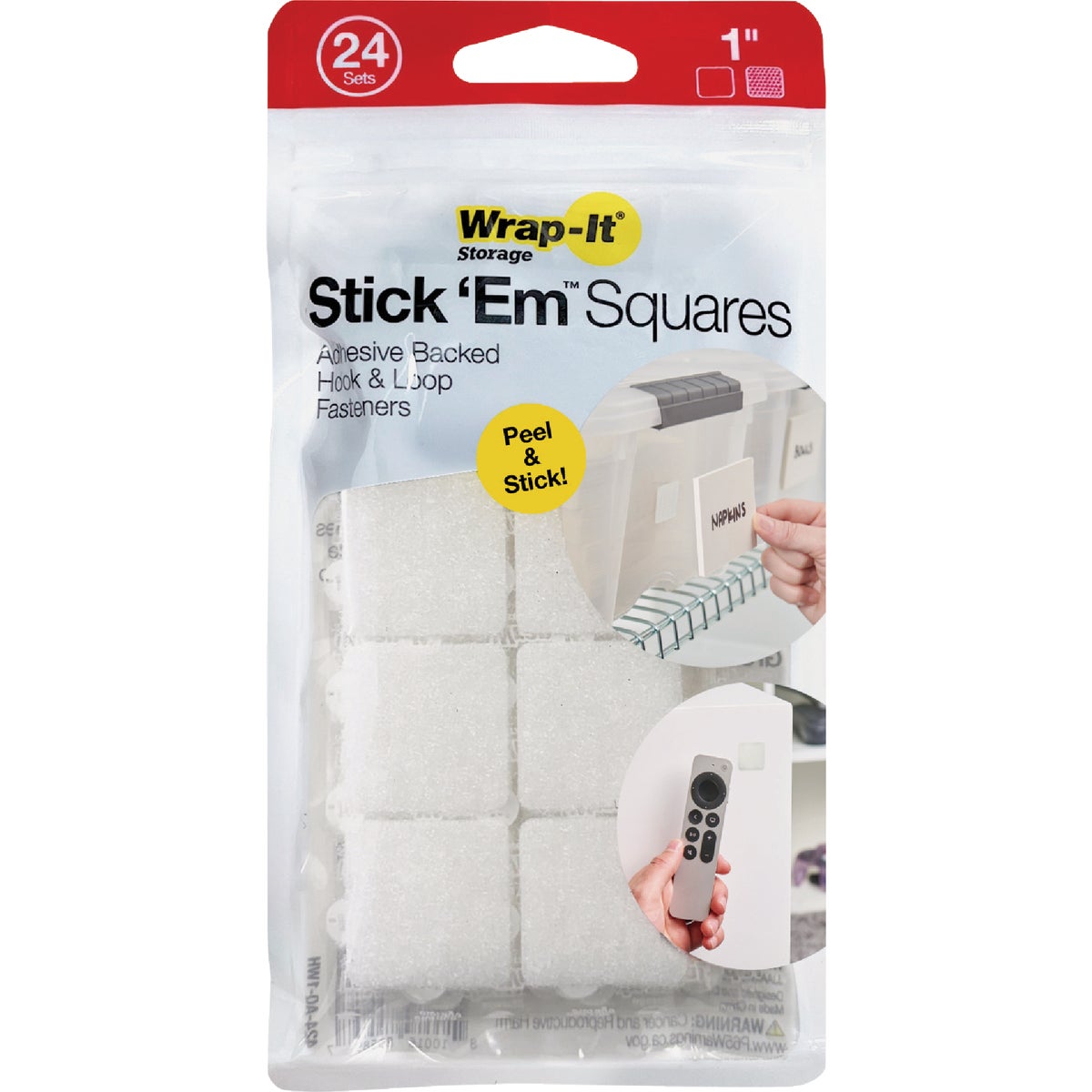Wrap-It Storage Stick 'Em 1 In. White Hook & Loop Square (24-Count) Image 5