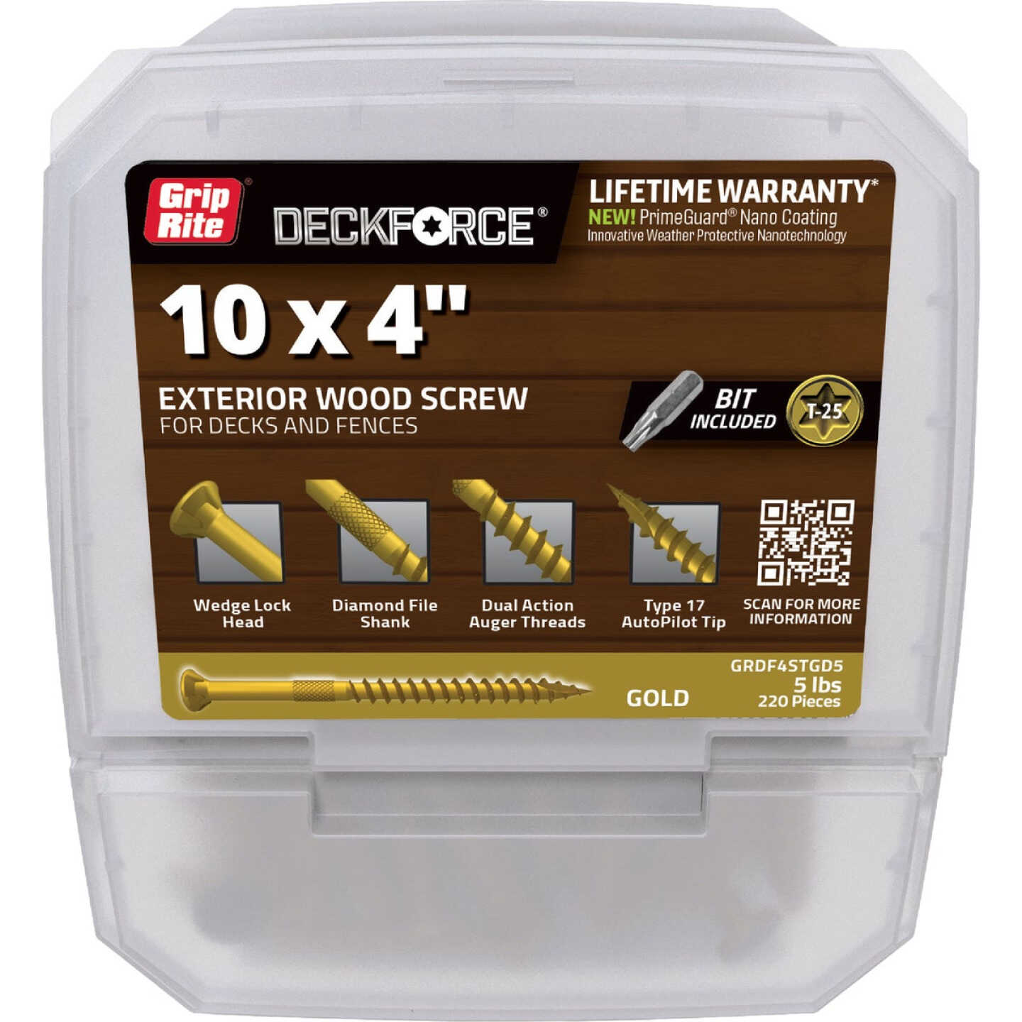 Grip-Rite DeckForce PrimeGuard Nano #10 x 4 In. Star Drive Gold Screw (5 Lb.) Image 1