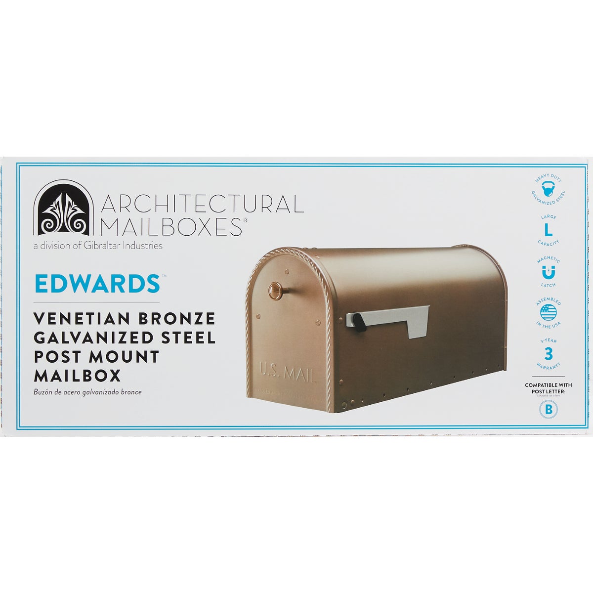 Architectural Mailboxes Edwards Textured Bronze Weather-Resistant Steel Post Mount Mailbox Image 2