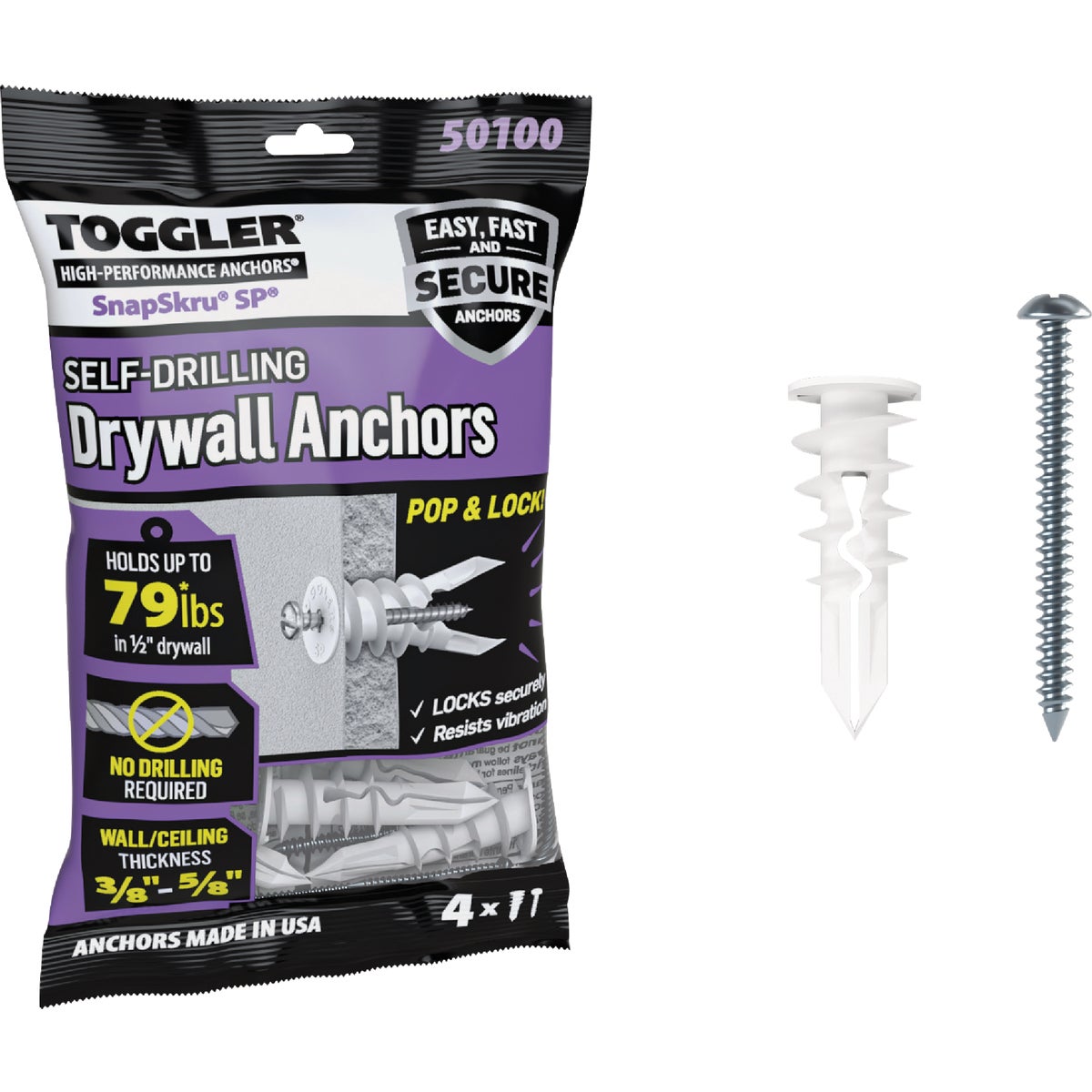 Toggler SnapSkru #8 x 1-1/2 In. 79 Lb. Nylon Self-Drilling Drywall Anchor (4-Count)