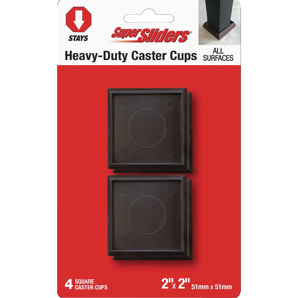 Super Sliders 2 In. Brown Square Furniture Leg Cup (4-Pack)